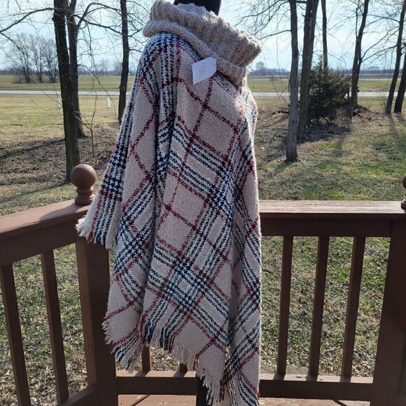Time And Tru Plaid Turtleneck Poncho Sweater | Fall Cozy Style | Size L/XL - Picture 6 of 15